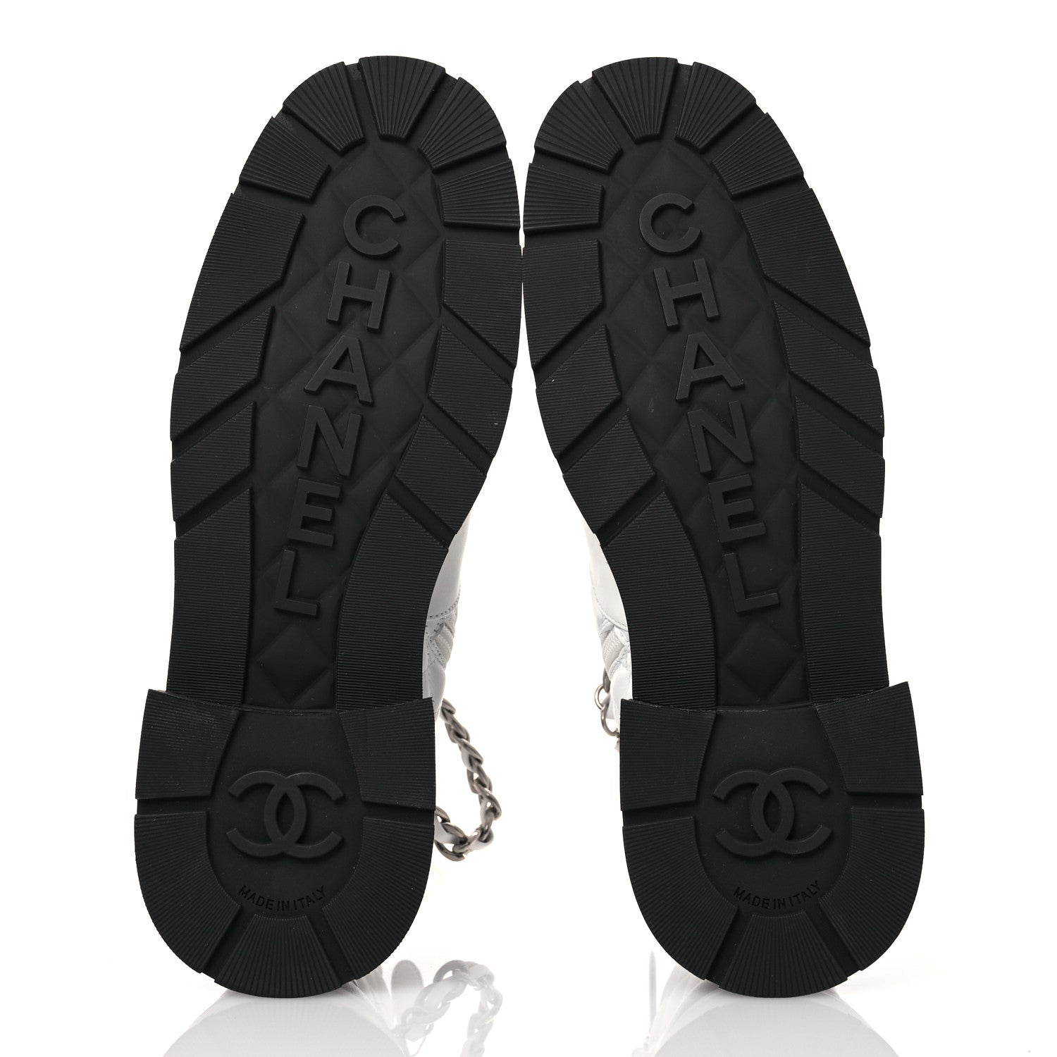 Chanel Caviar Calfskin Quilted Chain Lace Up Combat Boots 41 White Black 6 of 12