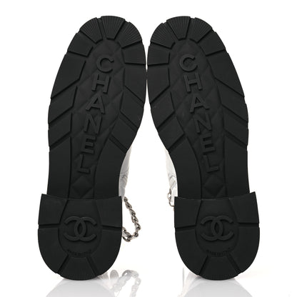 Chanel Caviar Calfskin Quilted Chain Lace Up Combat Boots 41 White Black 6 of 12