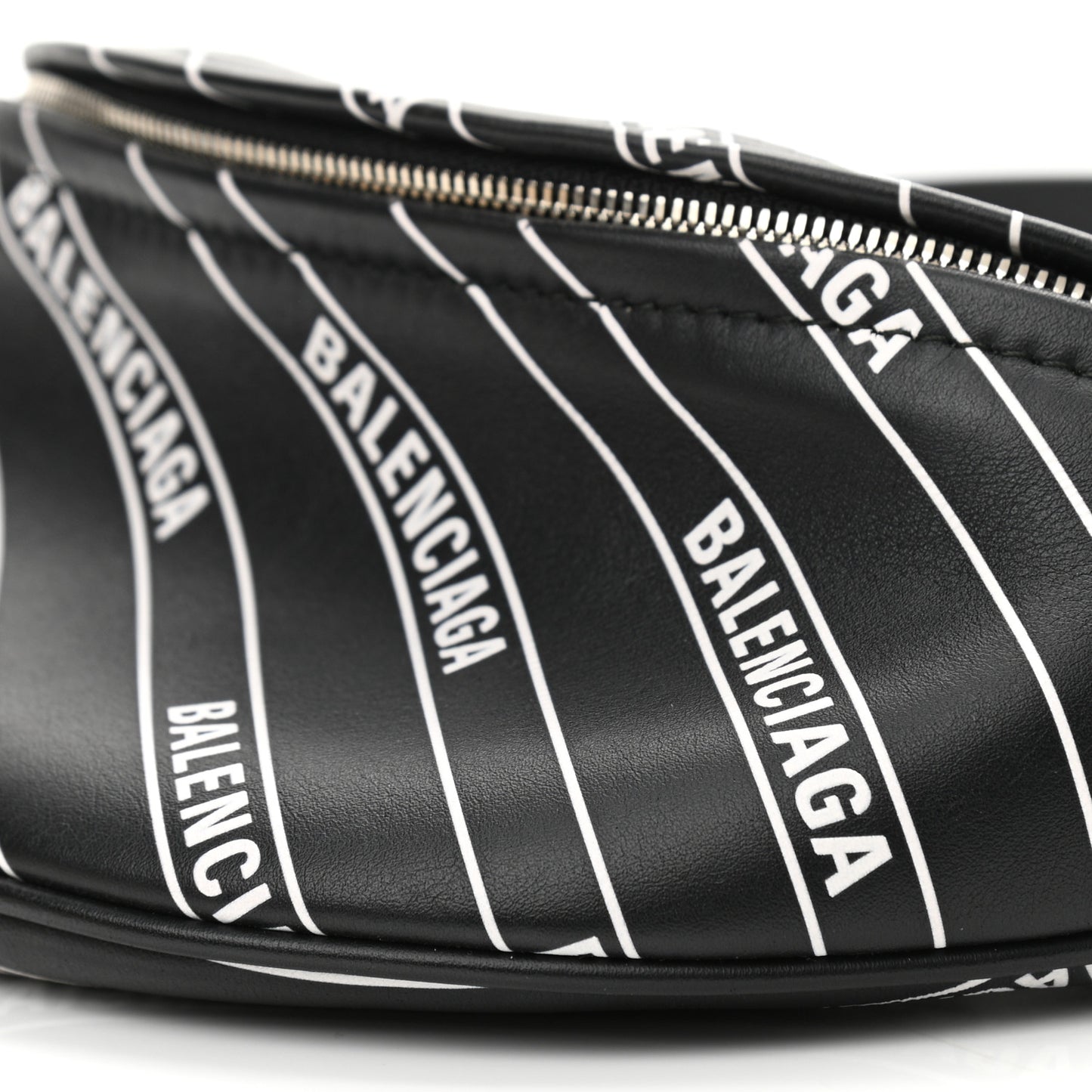 Calfskin Diagonal Allover Logo Print XXS Souvenir Belt Bag Black White