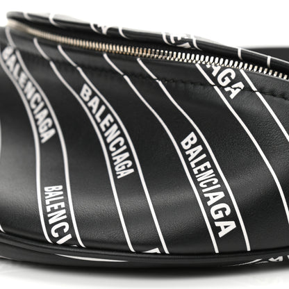 Balenciaga Calfskin Diagonal Allover Logo Print XXS Souvenir Belt Bag Black White 11 of 11