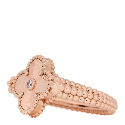 Van Cleef & Arpels 18K Rose Gold Diamond Carnelian Reversible Guilloche Vintage Alhambra Ring 59 8.75 4 of 7