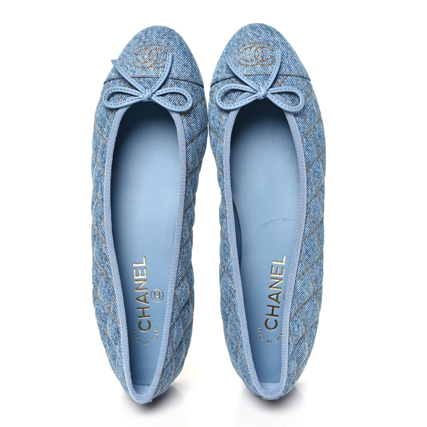 Denim Quilted Cap Toe CC Ballerina Flats 40.5 Light Blue