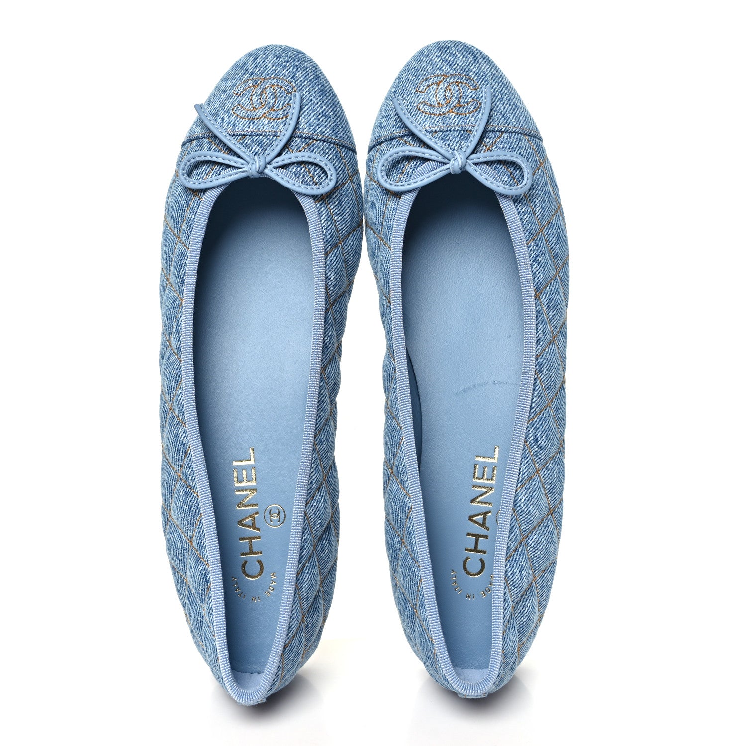 Chanel Denim Quilted Cap Toe CC Ballerina Flats 40.5 Light Blue 2 of 10