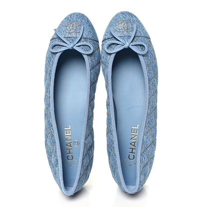 Chanel Denim Quilted Cap Toe CC Ballerina Flats 40.5 Light Blue 2 of 10