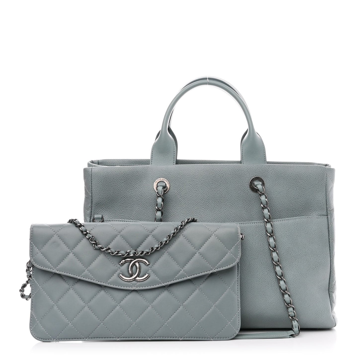 Caviar Lambskin Quilted Large Coco Break Shopping Bag Grey