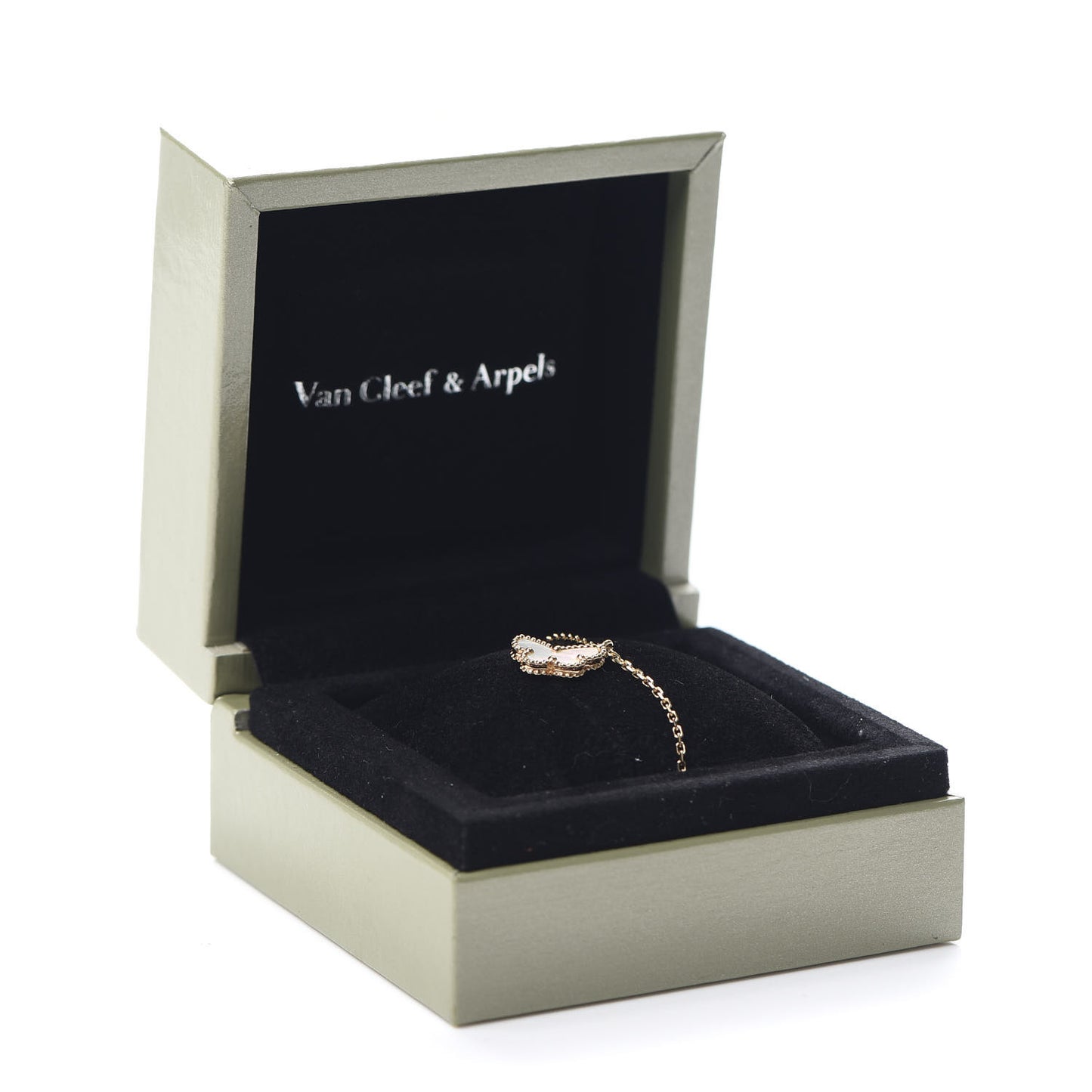 18K Yellow Gold Mother of Pearl Sweet Alhambra Butterfly Pendant Necklace