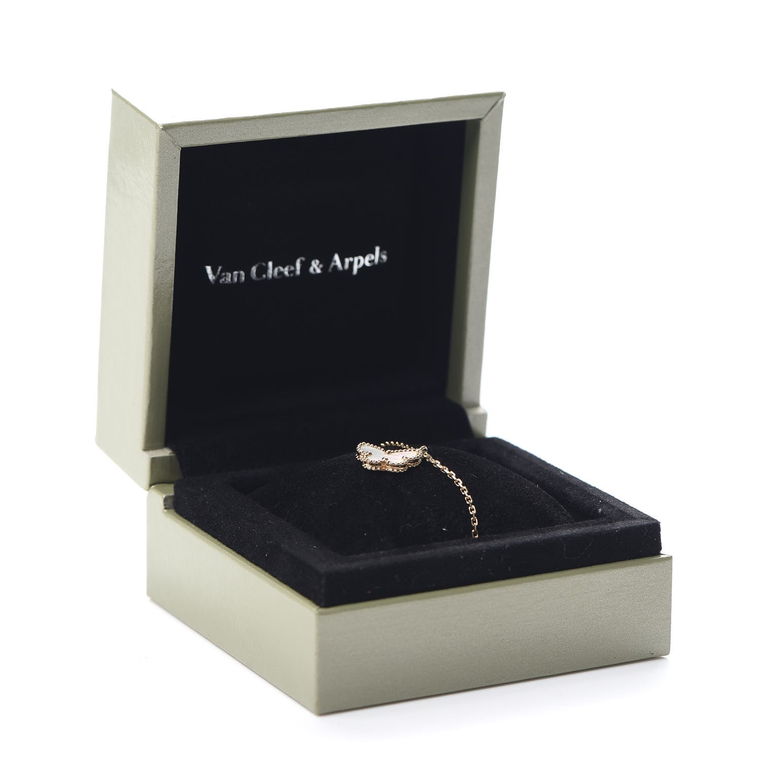 Van Cleef & Arpels 18K Yellow Gold Mother of Pearl Sweet Alhambra Butterfly Pendant Necklace 7 of 7