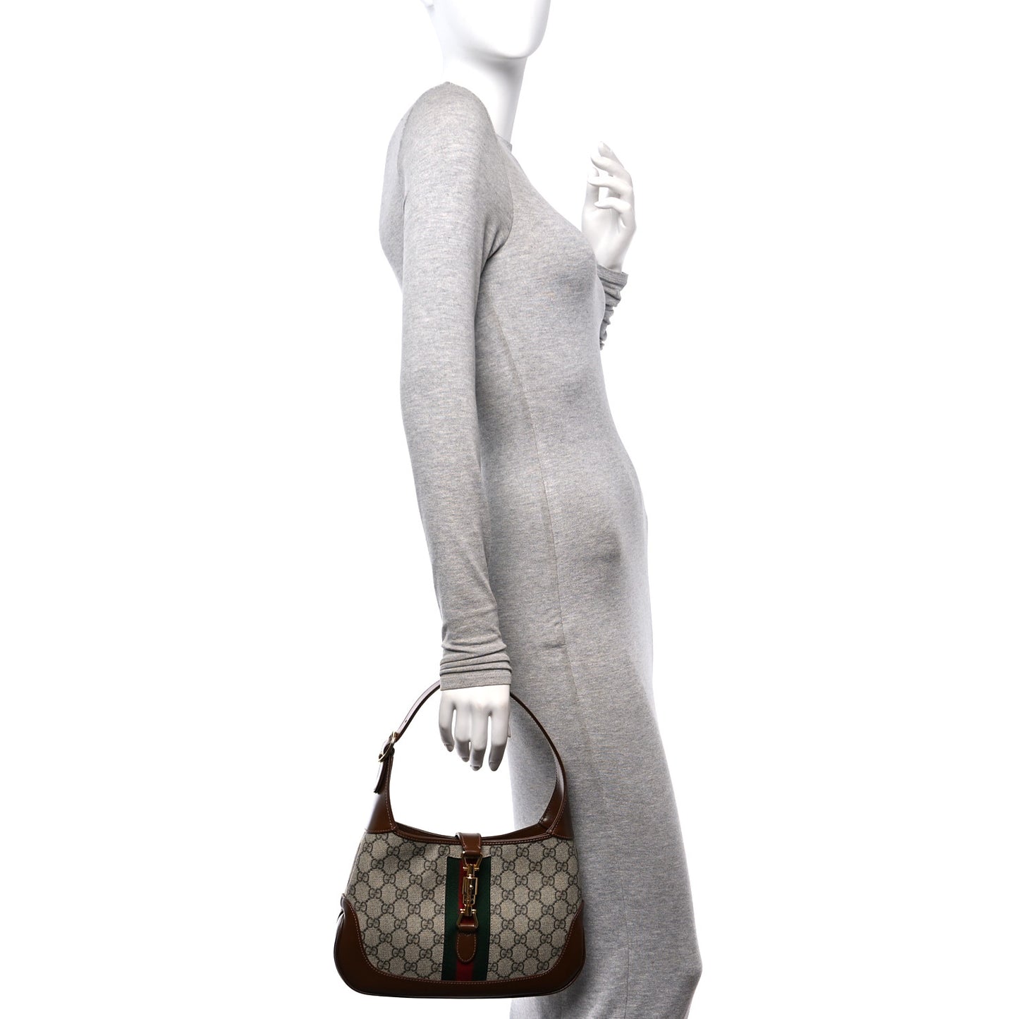 GG Supreme Monogram Azalea Calfskin Web Small Jackie 1961 Hobo Beige Ebony Brown Sugar