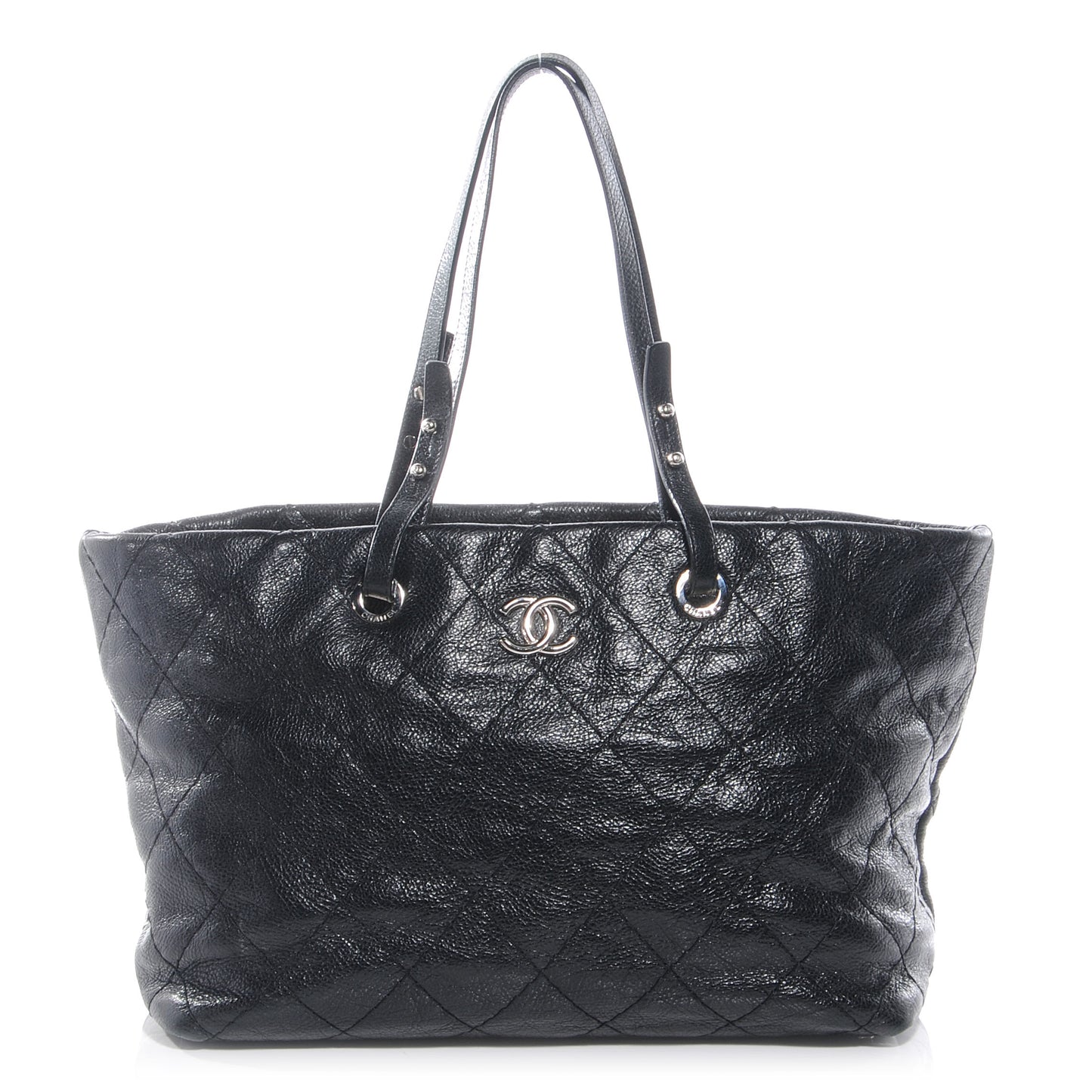Glazed Calfskin Large On The Road Tote Black