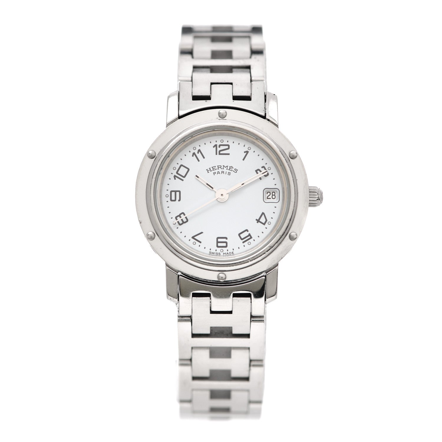 Hermes Stainless Steel 24mm Clipper Quartz Watch White 1 of 4