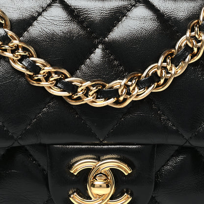 Chanel Shiny Lambskin Quilted Golden Links Top Handle Flap Black 8 of 10