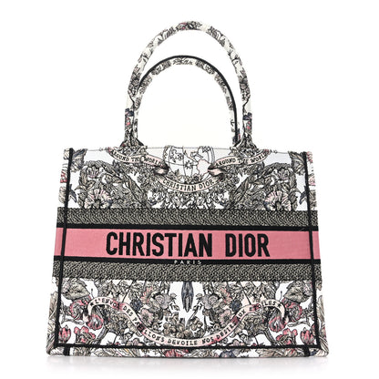 Christian Dior Canvas Embroidered Medium Butterfly Around The World Book Tote White Pastel Pink 1 of 9