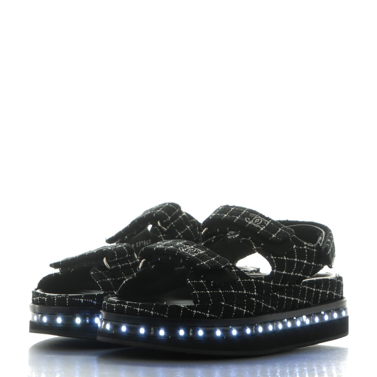 Chanel Tweed Lambskin Light Up LED Flat Sandals 40 Black 3 of 8