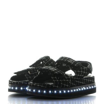 Chanel Tweed Lambskin Light Up LED Flat Sandals 40 Black 3 of 8