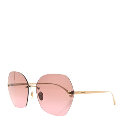 Chanel Titanium Polarized Rimless Square Sunglasses 4271-T Gold Violet 1 of 8
