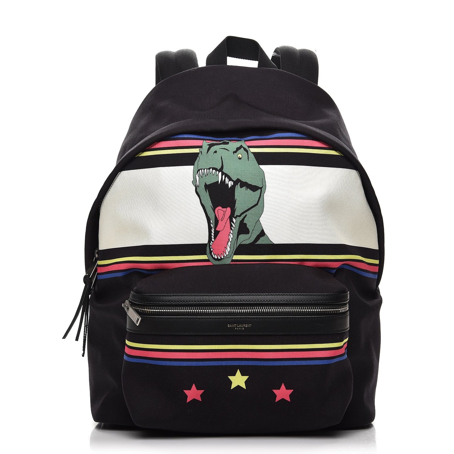 Nylon Twill Dinosaur Print City Backpack Black Multicolor
