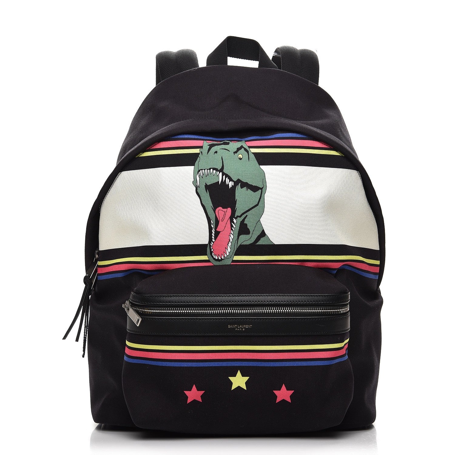Saint Laurent Nylon Twill Dinosaur Print City Backpack Black Multicolor 1 of 9