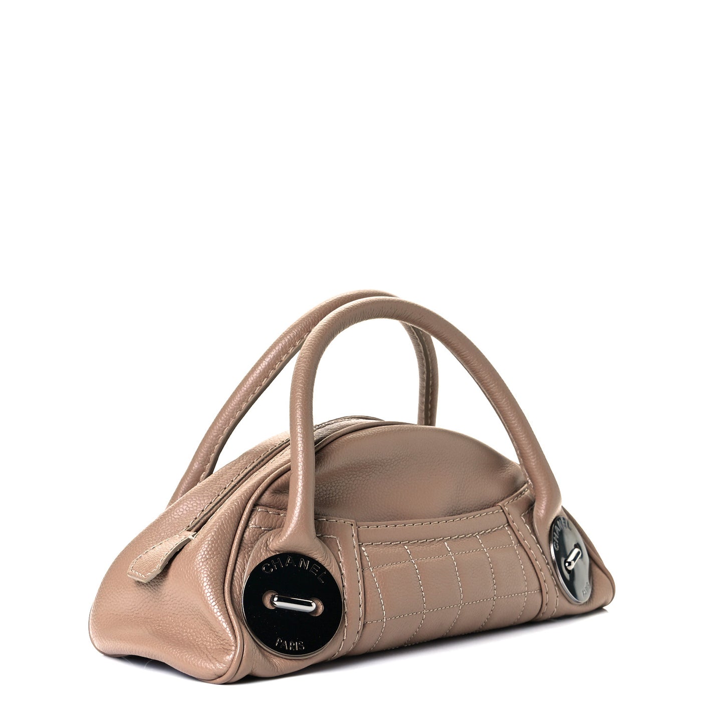 Caviar Square Stitched Bowler Tote Dark Beige