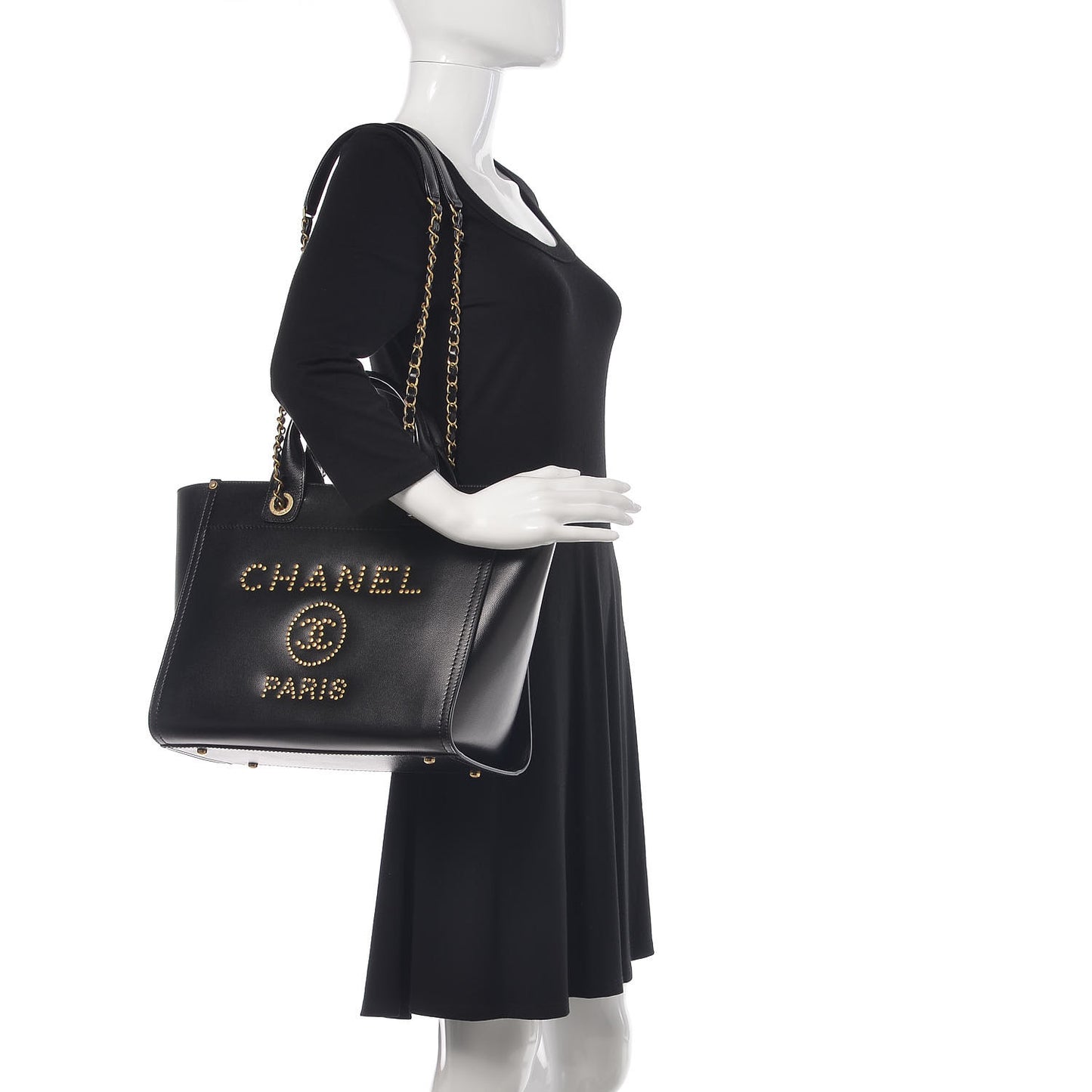 Caviar Small Studded Deauville Tote Black