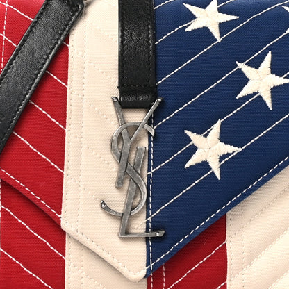 Saint Laurent Canvas Matelasse Chevron American Flag Monogram Medium College Bag Red Blue 8 of 10