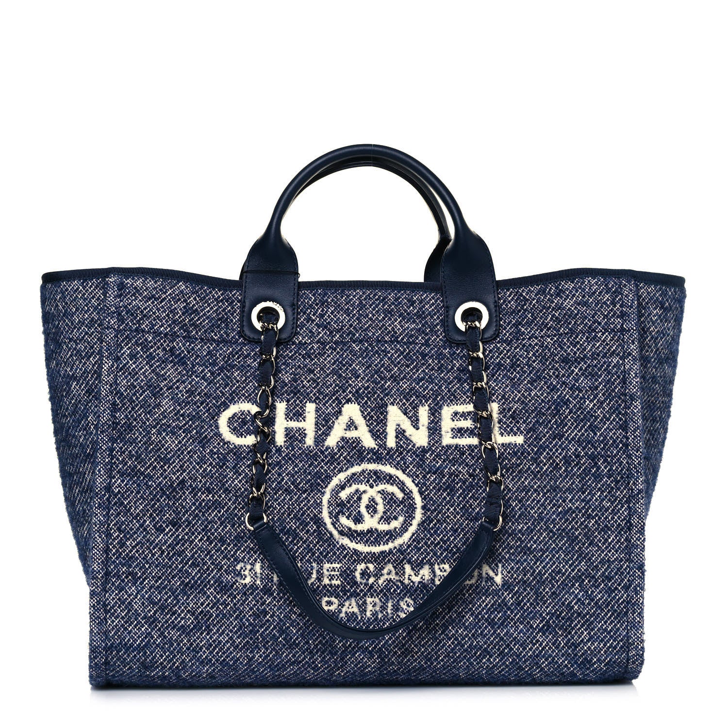 Chanel Mixed Fibers Calfskin Medium Deauville Tote Blue 1 of 13
