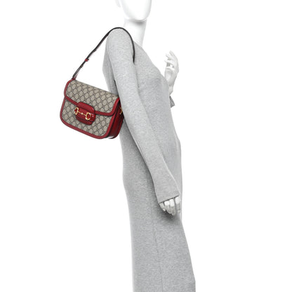 Gucci GG Supreme Monogram Azalea Calfskin Horsebit 1955 Shoulder Bag Beige Ebony New Cherry Red 2 of 10