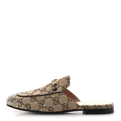Gucci Crystal Canvas GG Monogram Nappa Womens Princetown Slippers 37.5 Beige Ebony New Acero 1 of 11