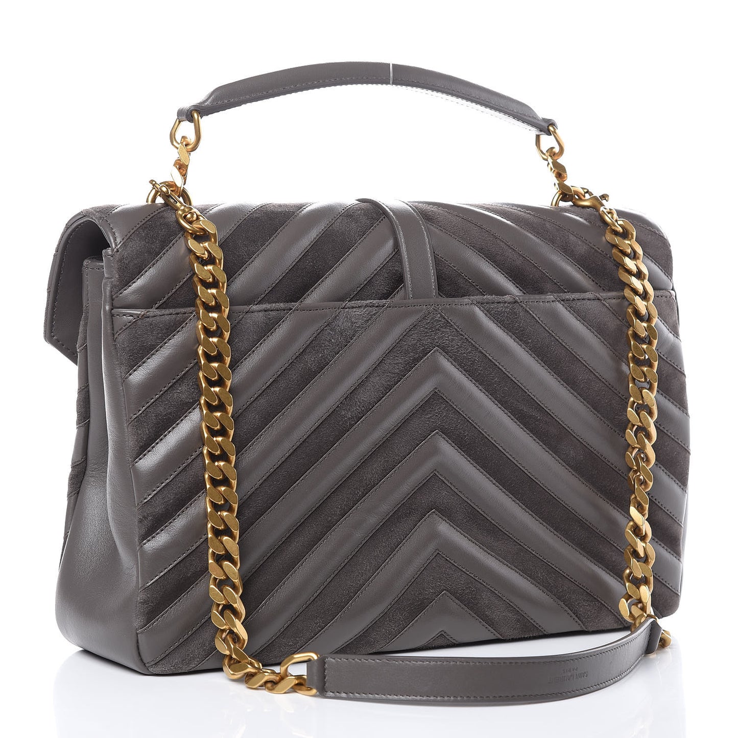 Sheepskin Suede Matelasse Chevron Monogram Large College Satchel Earth
