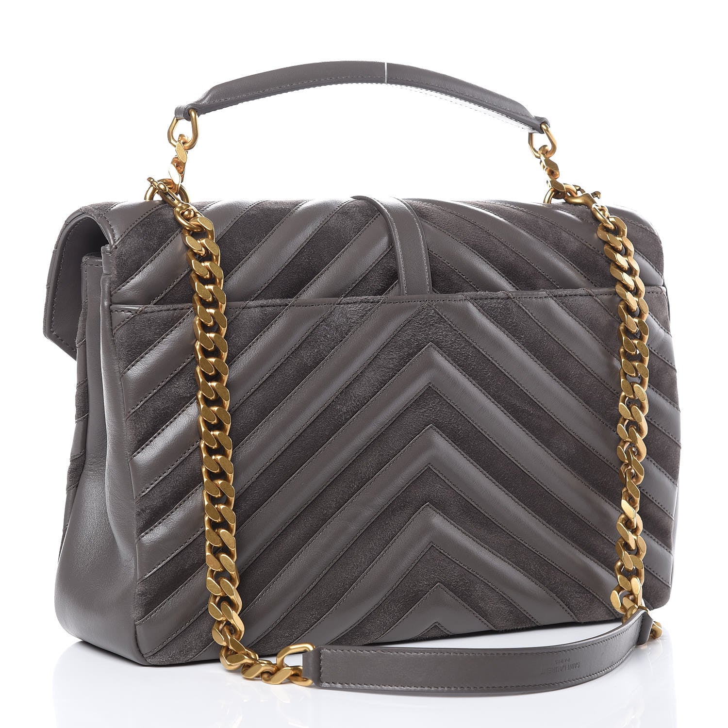 Saint Laurent Sheepskin Suede Matelasse Chevron Monogram Large College Satchel Earth 3 of 11
