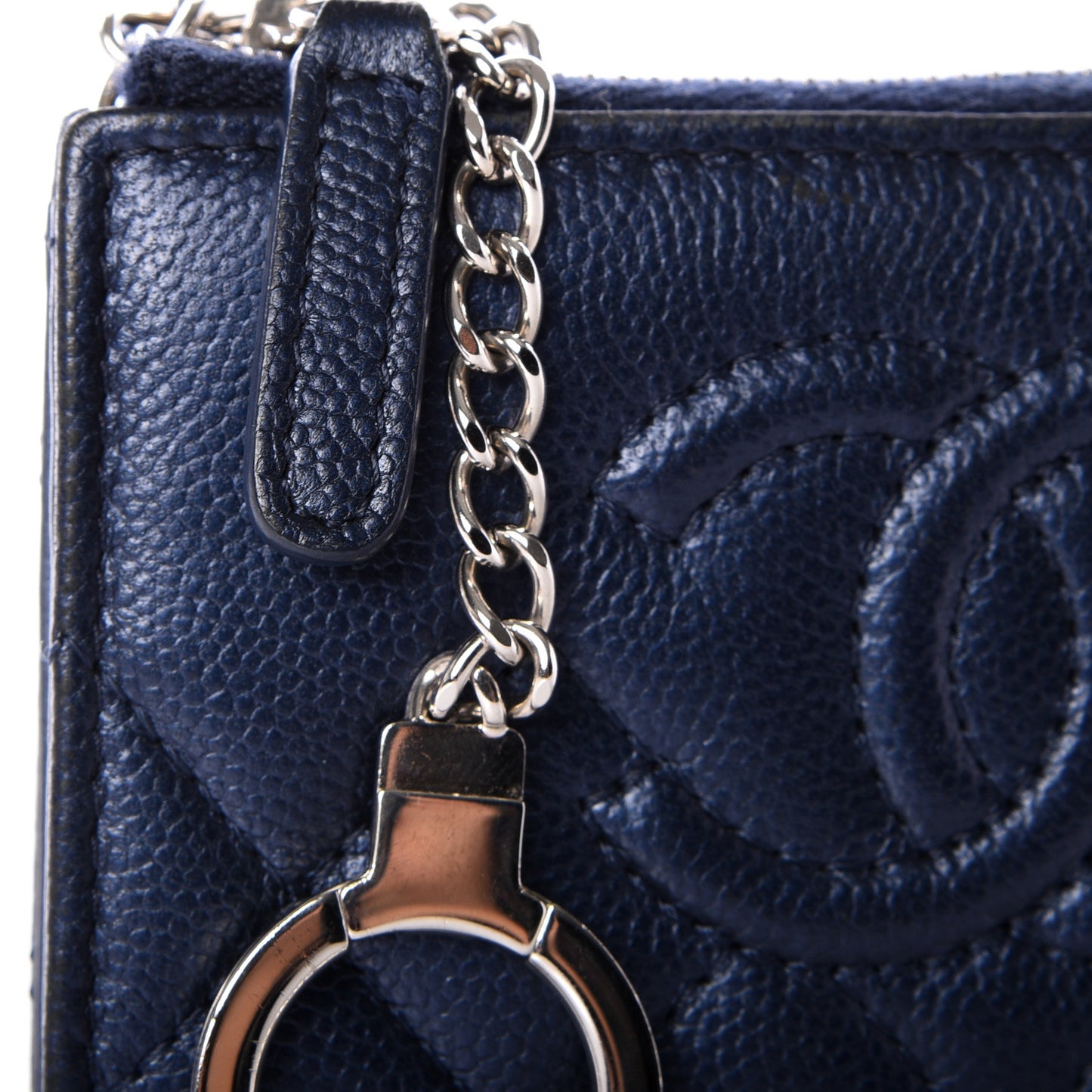 Metallic Caviar Quilted Diamond CC Key Holder Case Navy