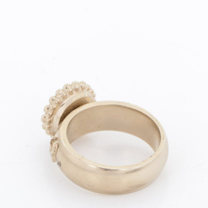 Chanel Pearl Crystal CC Ring 52 6 Gold Pearly White 3 of 6