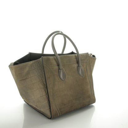 Celine Crocodile Embossed Nubuck Medium Phantom Luggage Grey 3 of 9