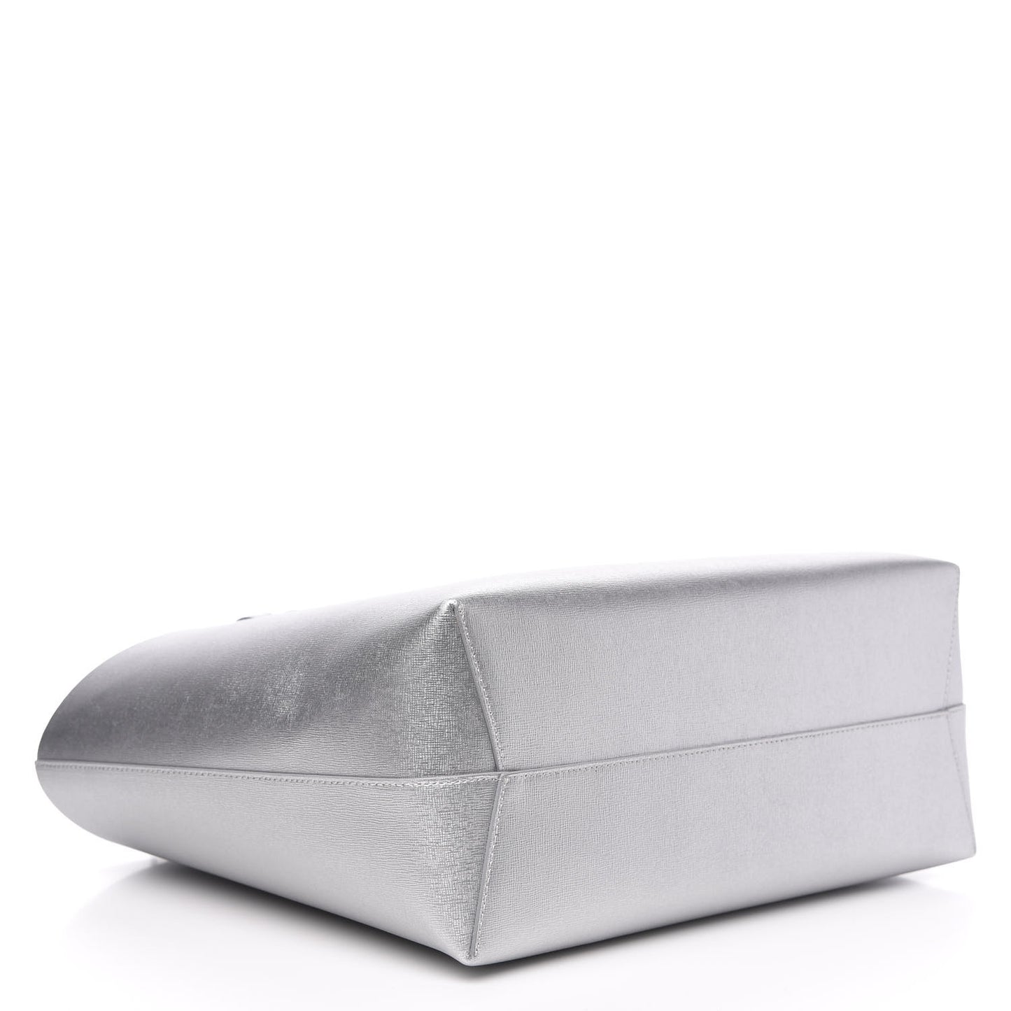 Metallic Saffiano Small Shopping Tote Silver