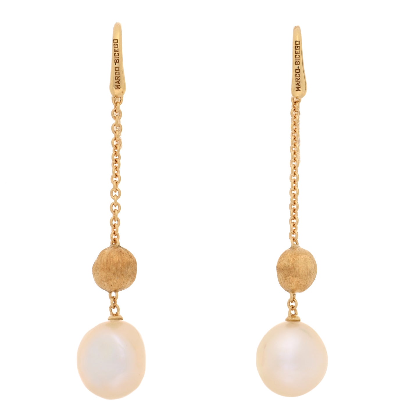 18K Yellow Gold Cultured Pearl Drop Earrings