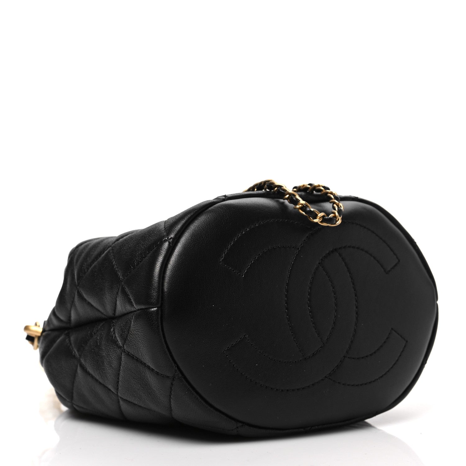 Chanel Lambskin Quilted Pearl Crown Drawstring Bag Black 4 of 8