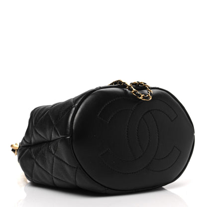 Chanel Lambskin Quilted Pearl Crown Drawstring Bag Black 4 of 8