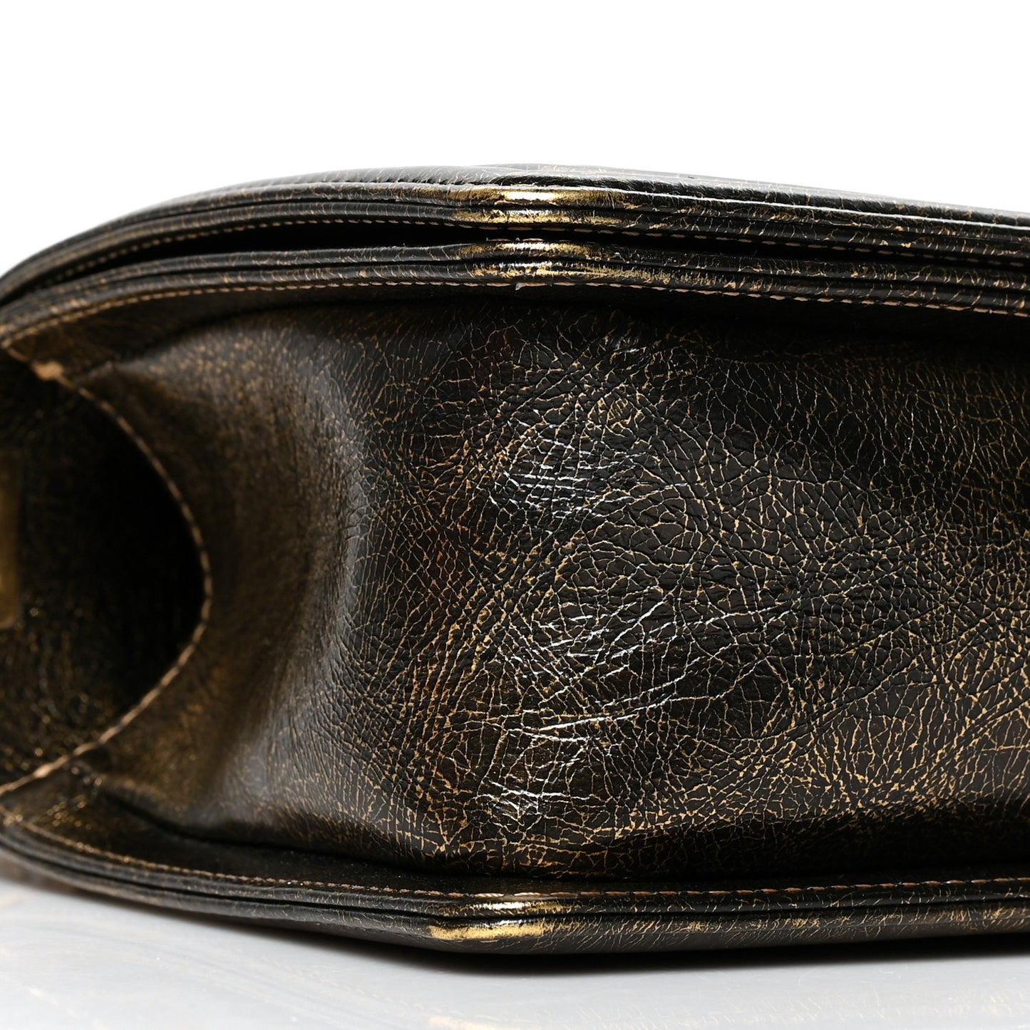 Metallic Crackled Calfskin Quilted Medium Boy Flap Black Gold