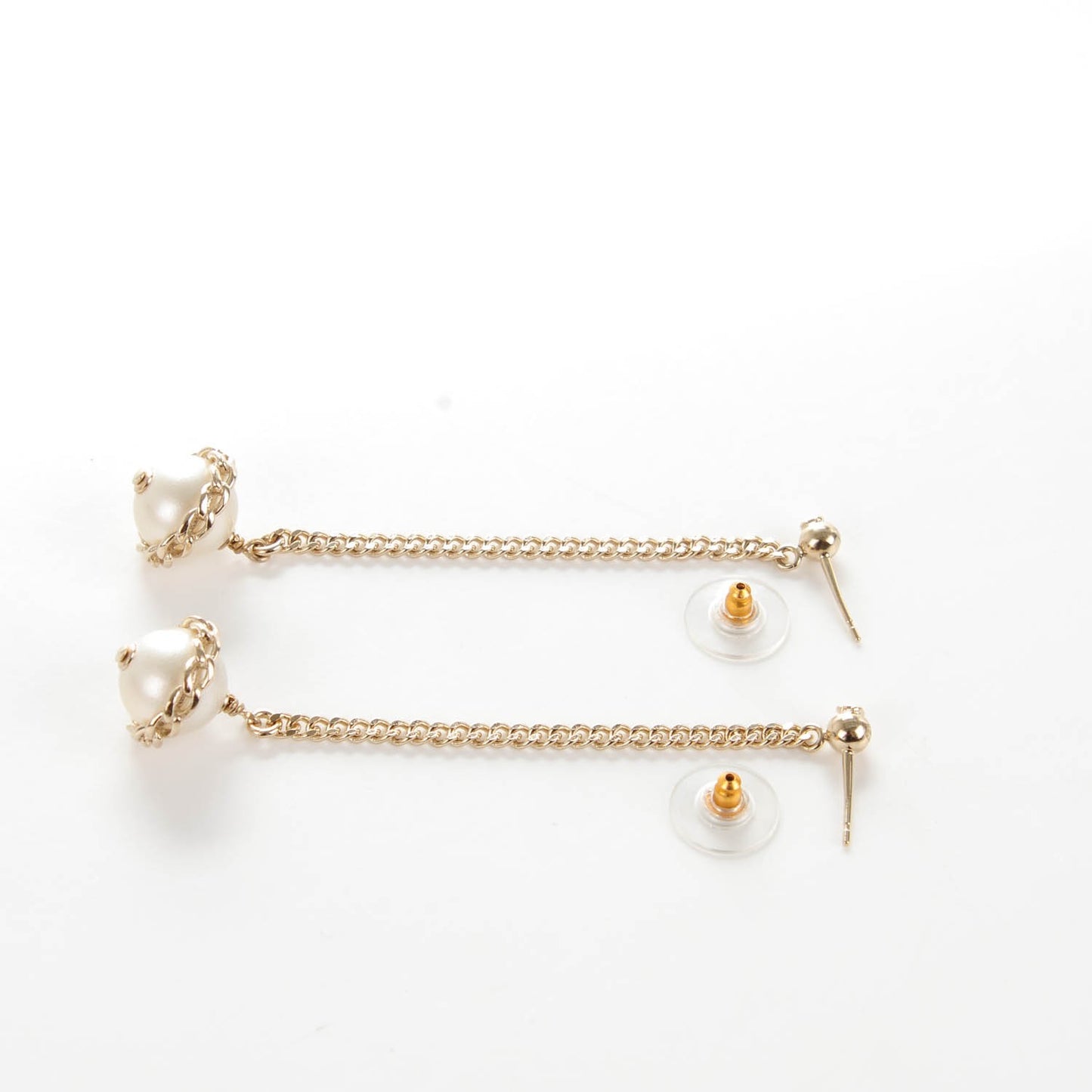 Resin Pearl CC Drop Earrings Gold