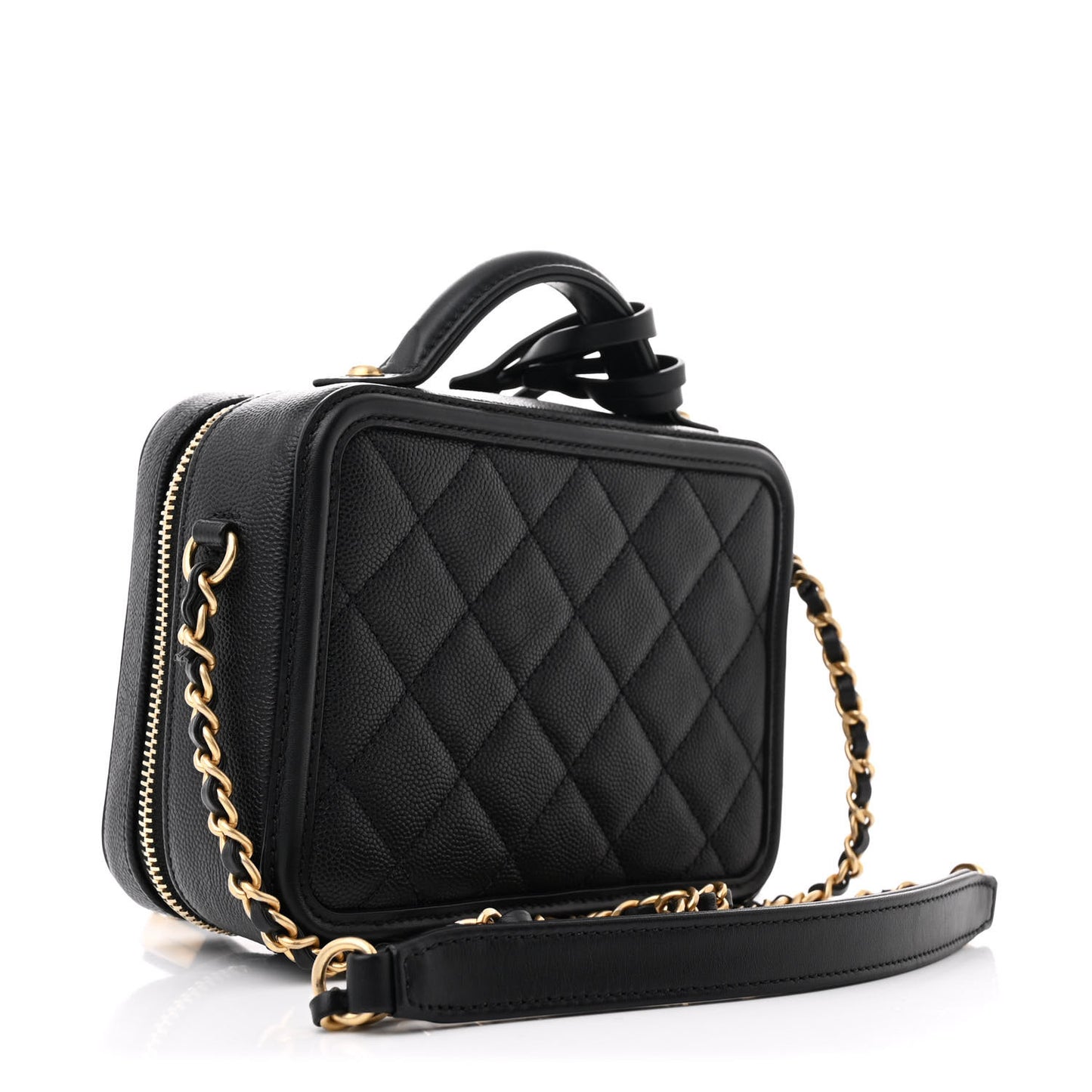 Caviar Quilted Small CC Filigree Vanity Case Black