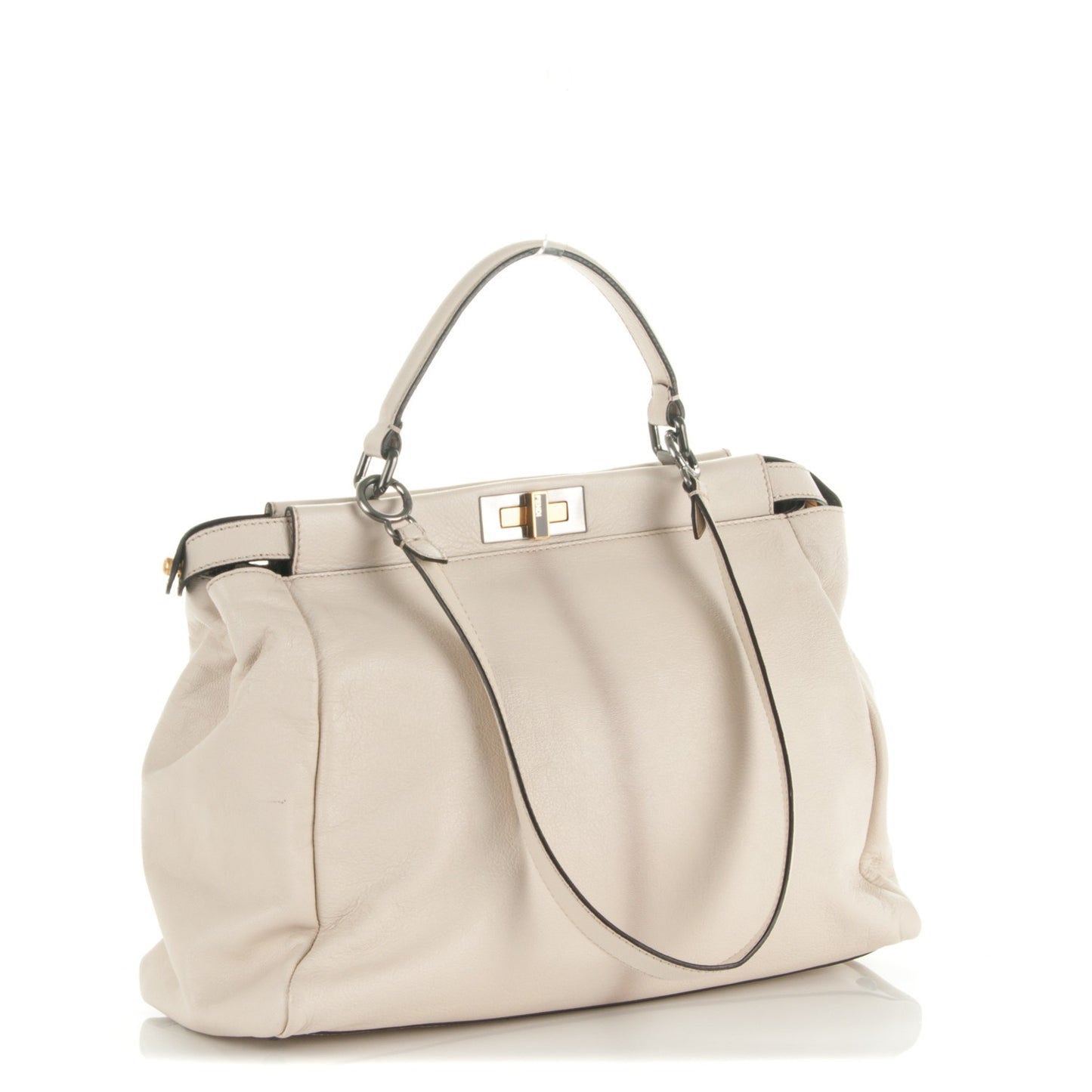 Goatskin Elaphe Large Peekaboo Iconic Satchel Latte Natural