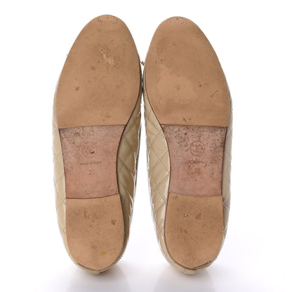 Chanel Patent Calfskin Quilted Cap Toe CC Ballerina Flats 38 Beige 5 of 9
