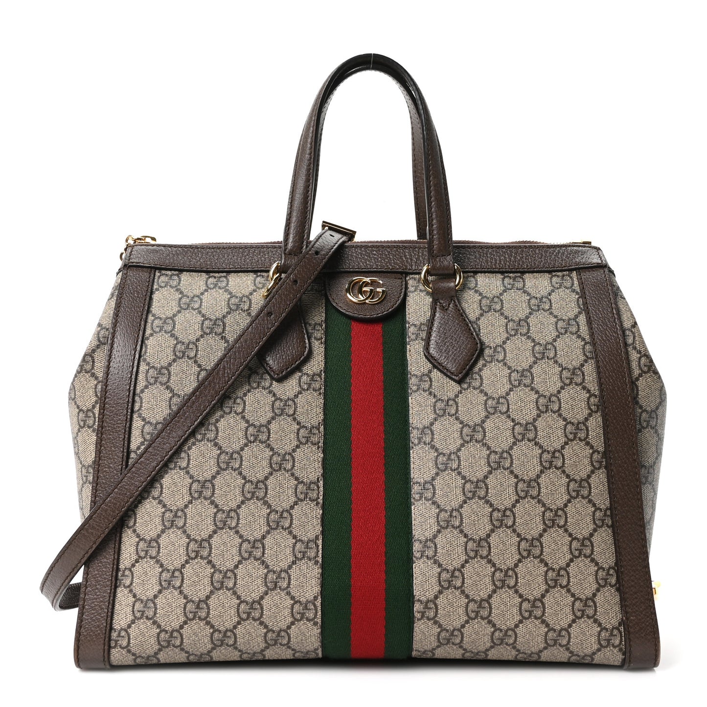 GG Supreme Monogram Web Medium Ophidia Tote Bag Brown