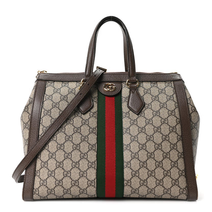Gucci GG Supreme Monogram Web Medium Ophidia Tote Bag Brown 1 of 10