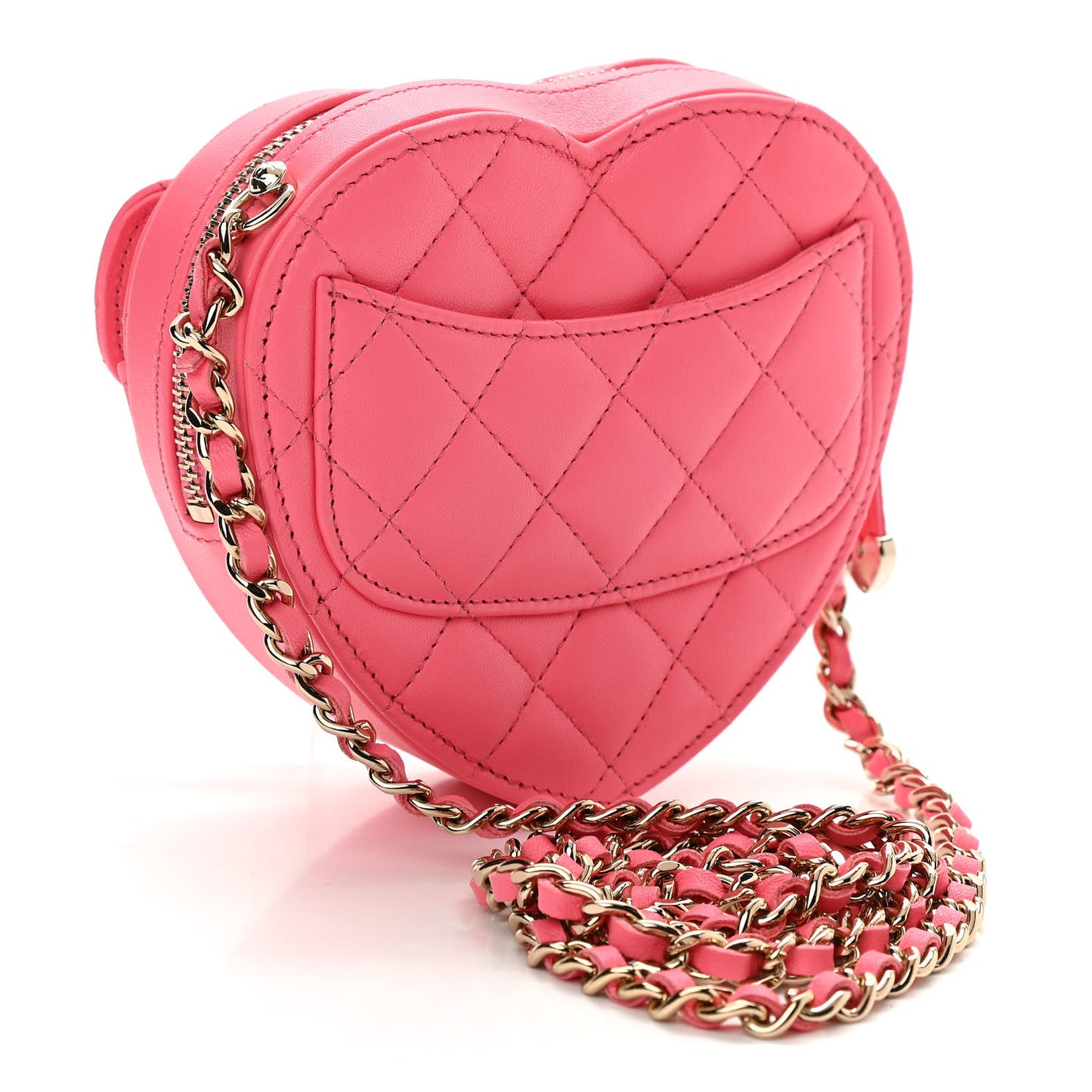 Lambskin Quilted CC In Love Heart Clutch With Chain Pink