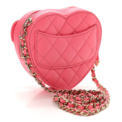 Chanel Lambskin Quilted CC In Love Heart Clutch With Chain Pink 3 of 11