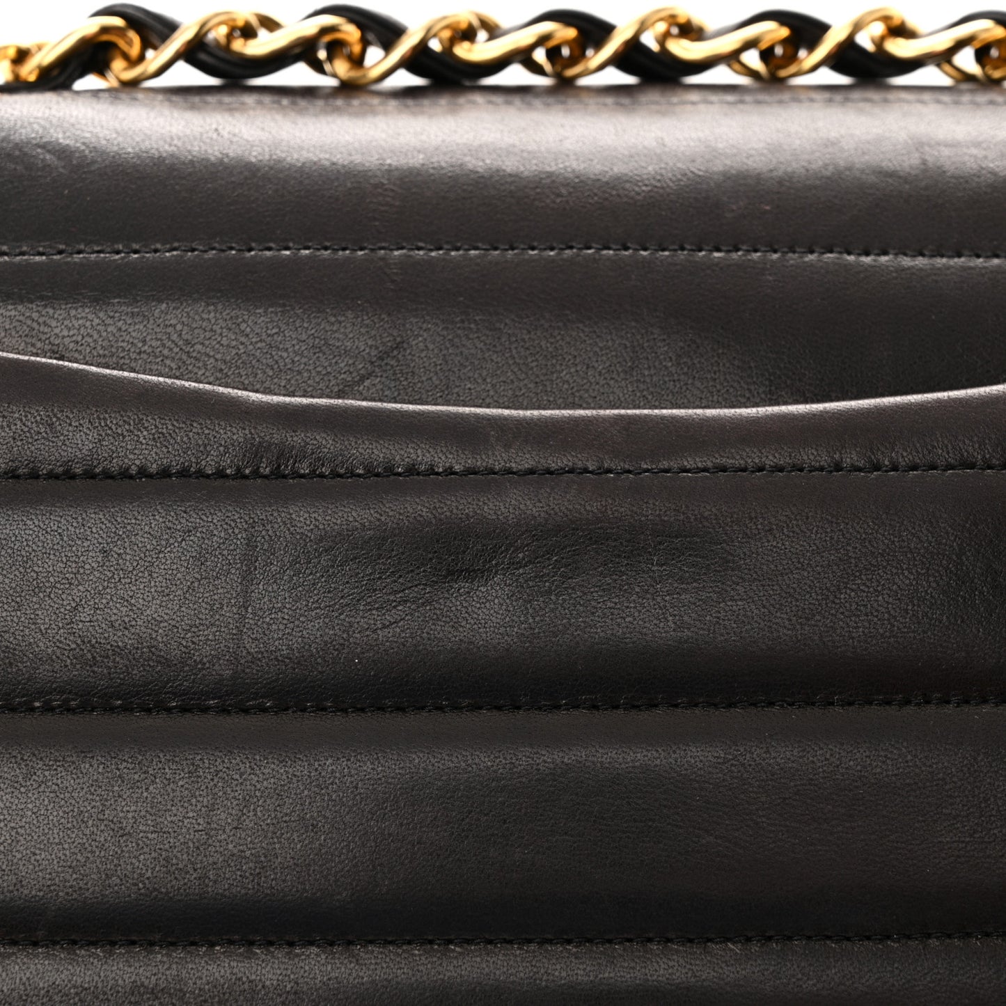 Lambskin Horizontal Quilt Jumbo Single Flap Black