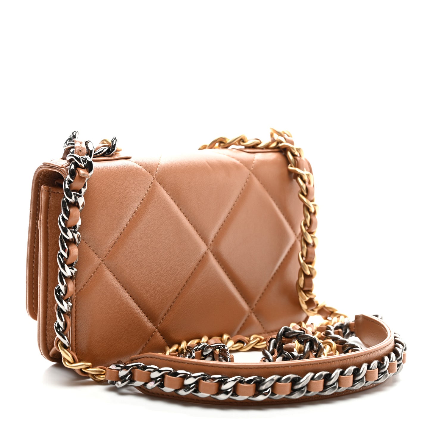 Lambskin Quilted Chanel 19 Wallet On Chain WOC Brown