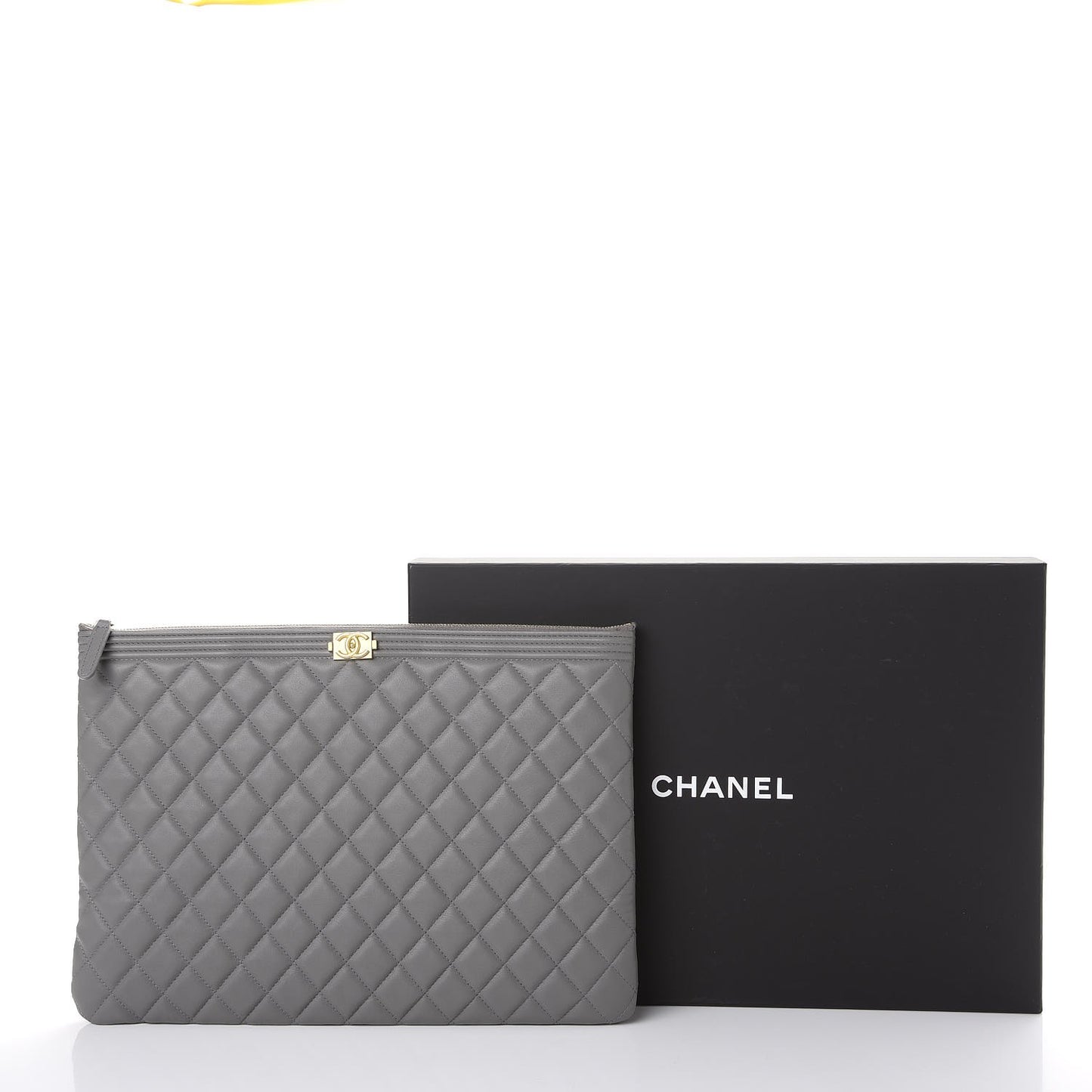 Calfskin Quilted Large Boy Cosmetic Case Grey