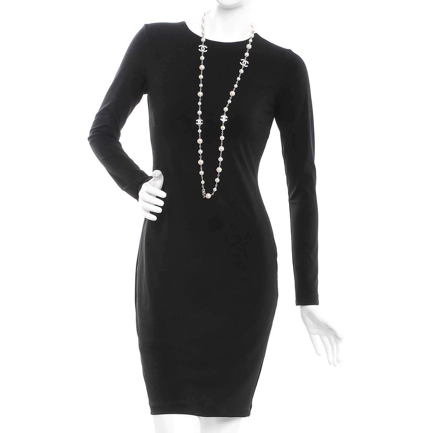 Crystal Pearl CC Long Necklace Silver