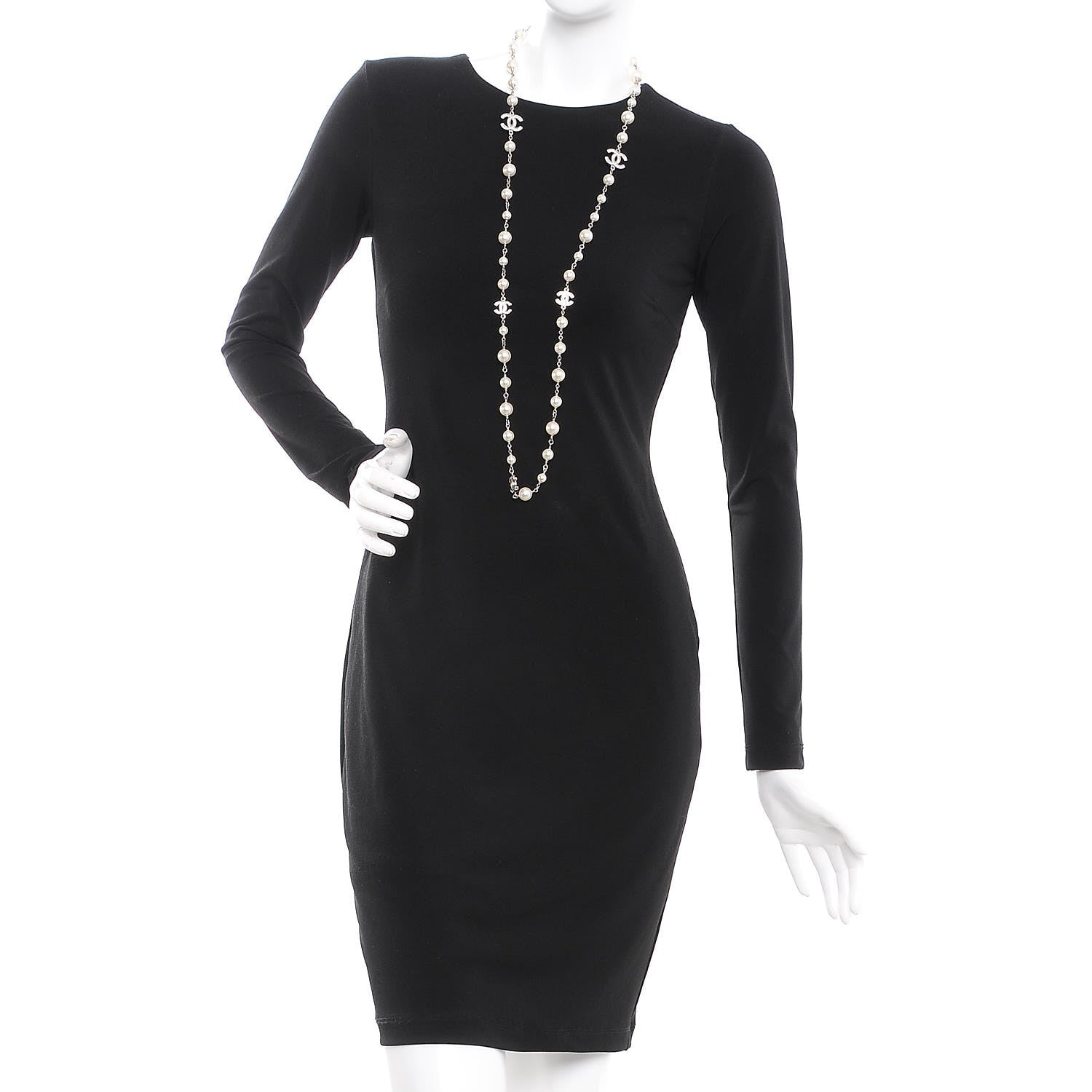 Chanel Crystal Pearl CC Long Necklace Silver 2 of 6